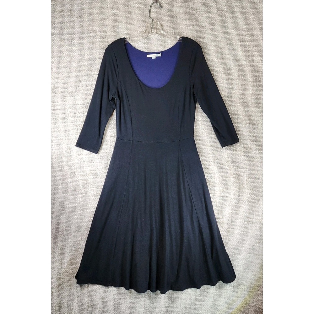 Boden Alannah Stretch Knit Jersey Dress Womens 8R Black Scoop Neck 3/4 Sleeve